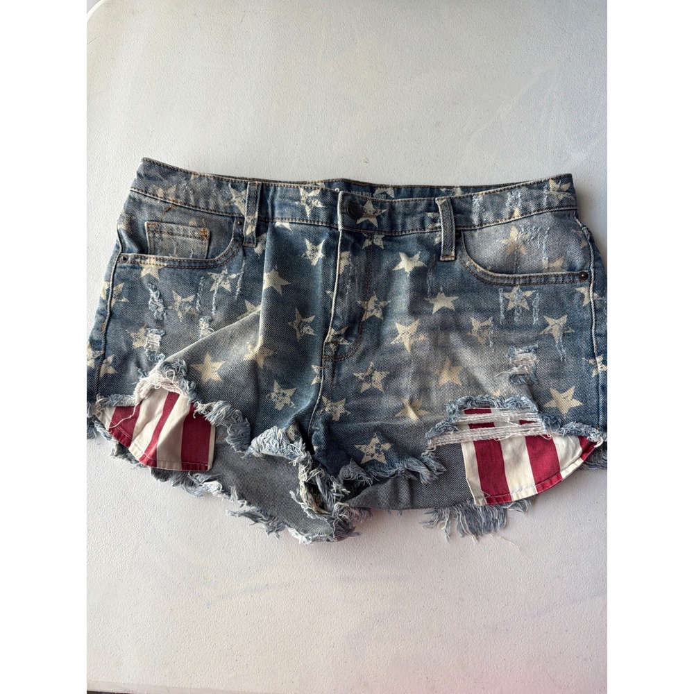 Mossimo High Rise Star Print Distressed Denim Shorts Americana Size 12/31